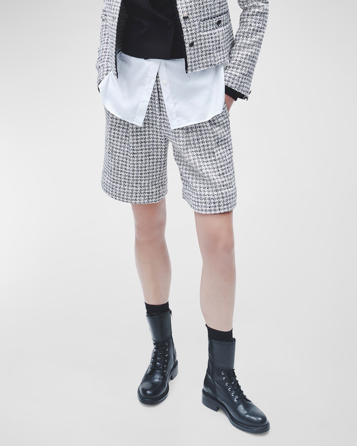 Shop Rag & Bone Carmen Tailored Houndstooth Shorts In Blackwhite