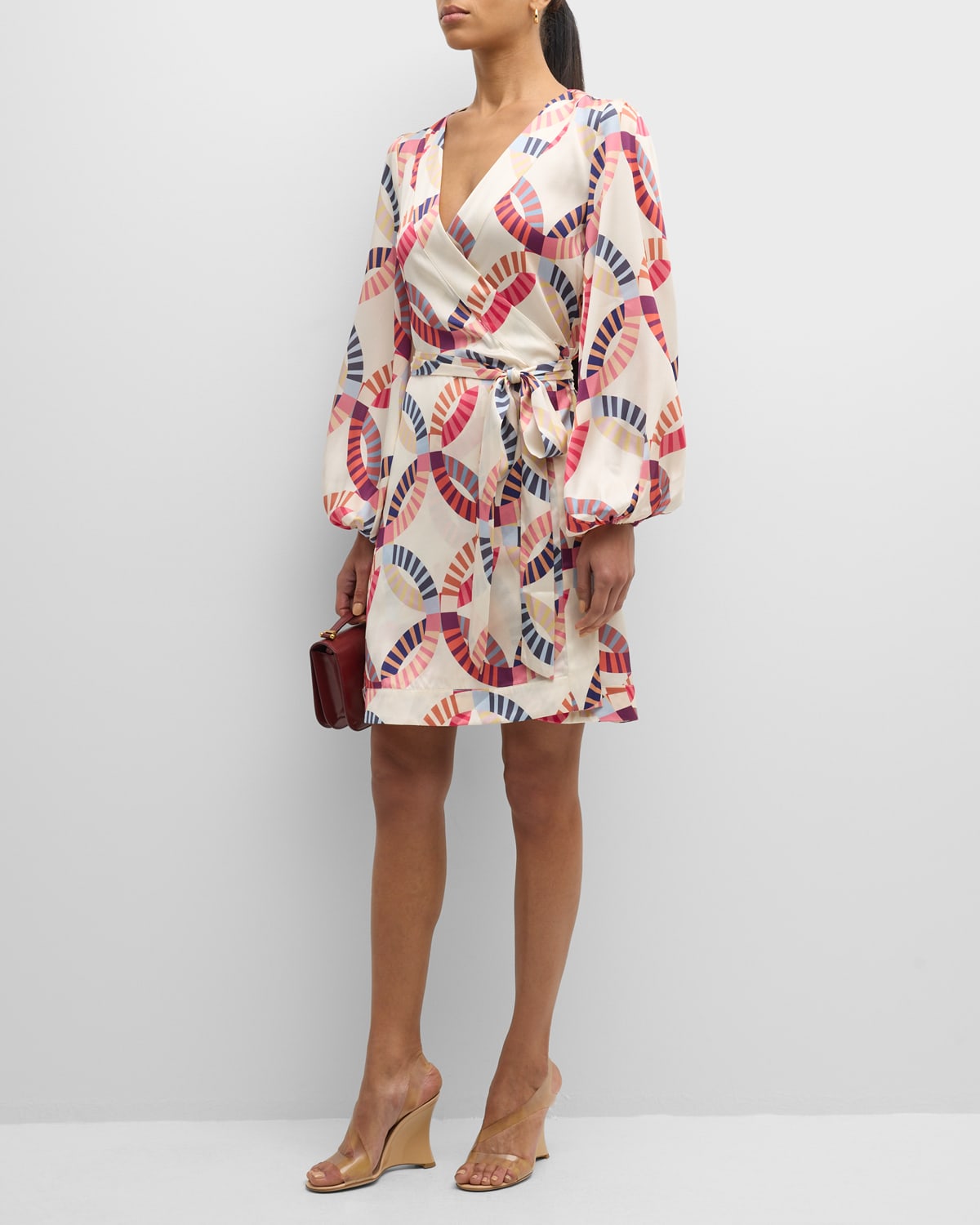 Zaria Geo-Print Balloon-Sleeve Maxi Dress