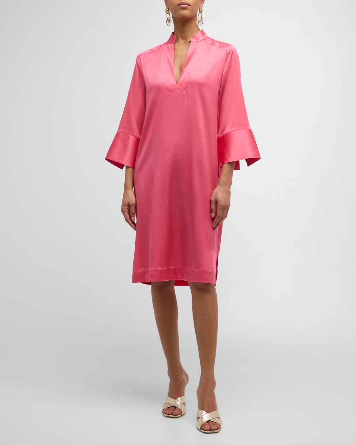 Shop Dea Kudibal Sibel Split-cuff Silk Midi Shift Dress In Camellia