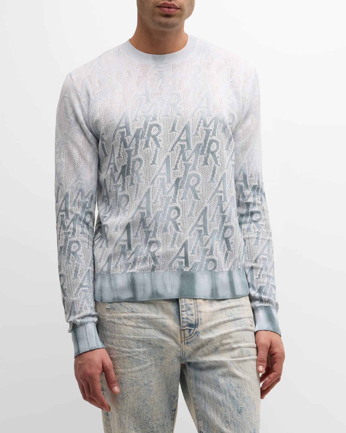Shop Amiri Men's Repeat Logo Tie-dye Sweater In Ashley Blue