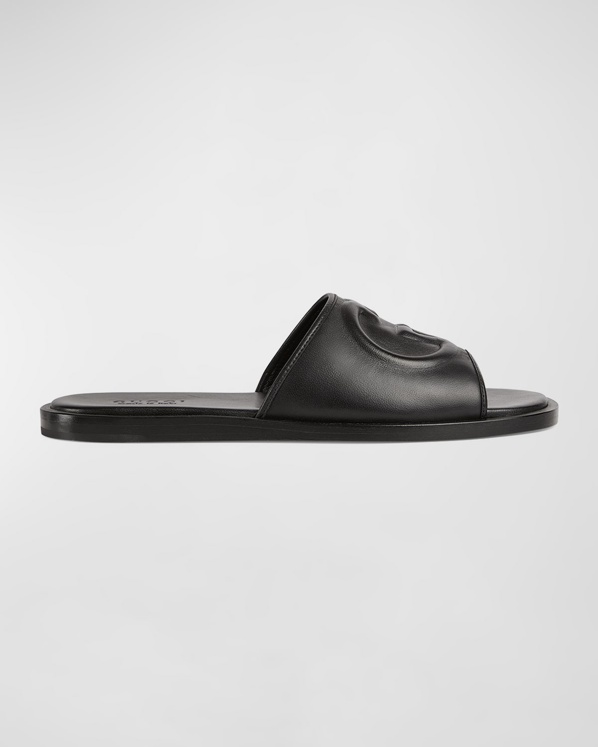Men's Leather Interlocking G Slide Sandals