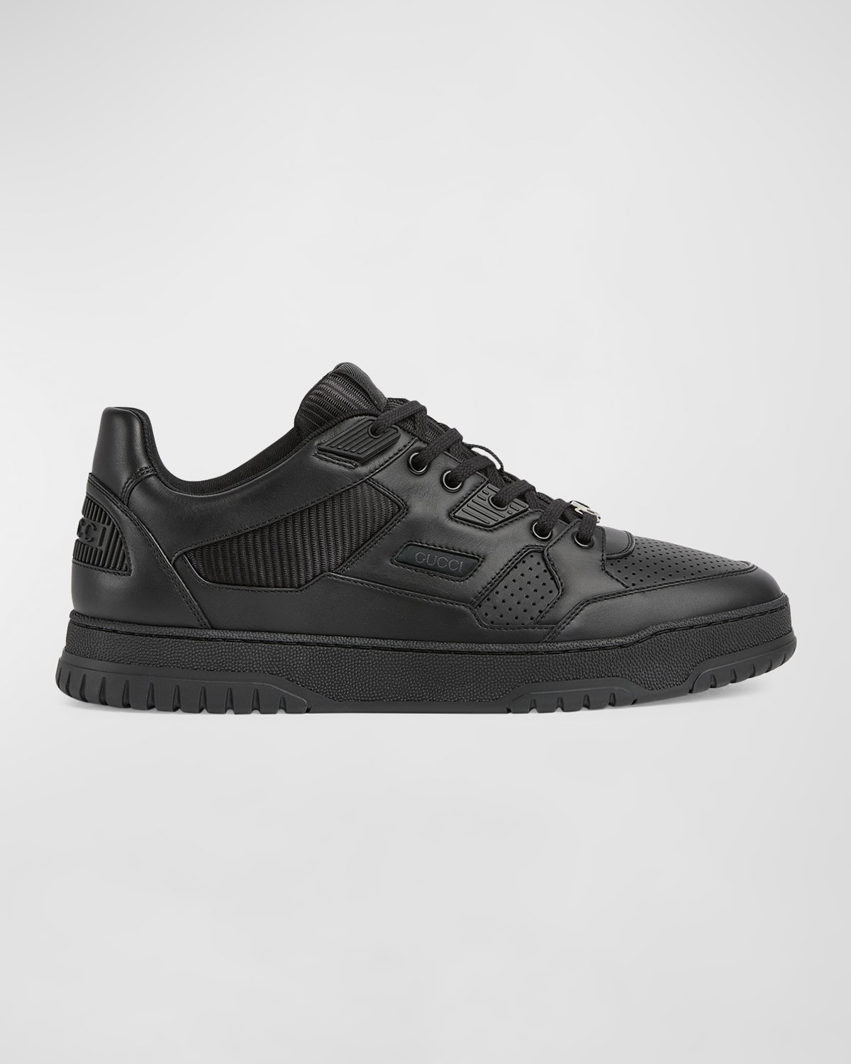 Shop Gucci Men's Tonal Leather Low-top Sneakers In Black