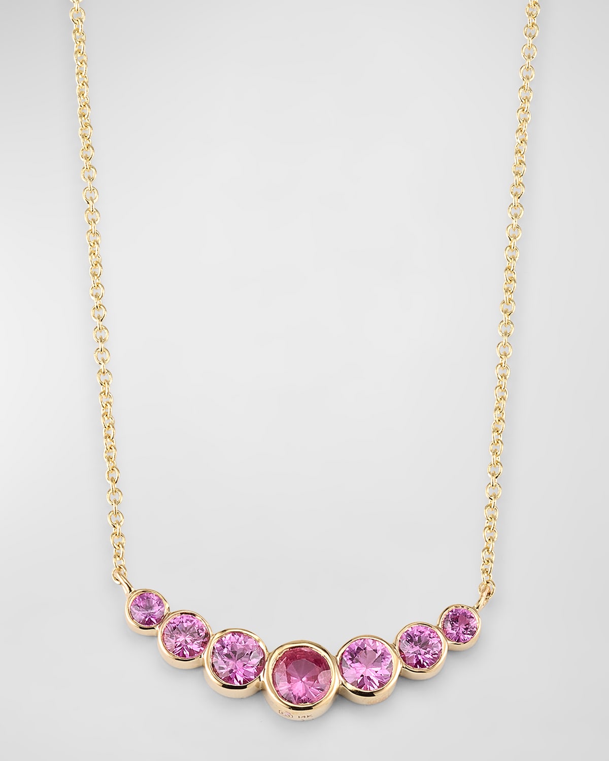 Shop Sydney Evan 14k Graduated Bezel Curve Bar Necklace With Pink Sapphires In Yg