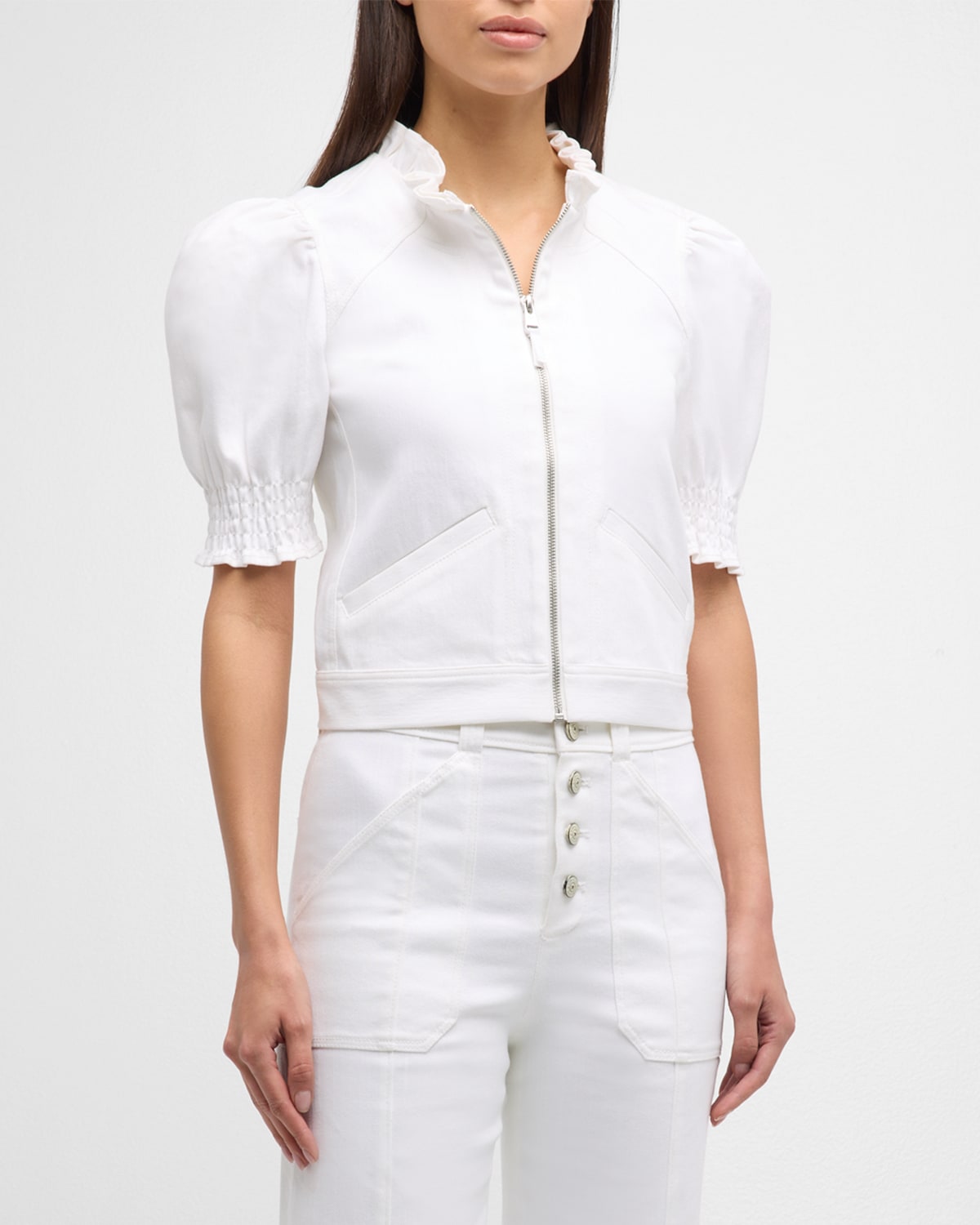 Cinq À Sept Anabella Short-sleeve Zip-front Jacket In White