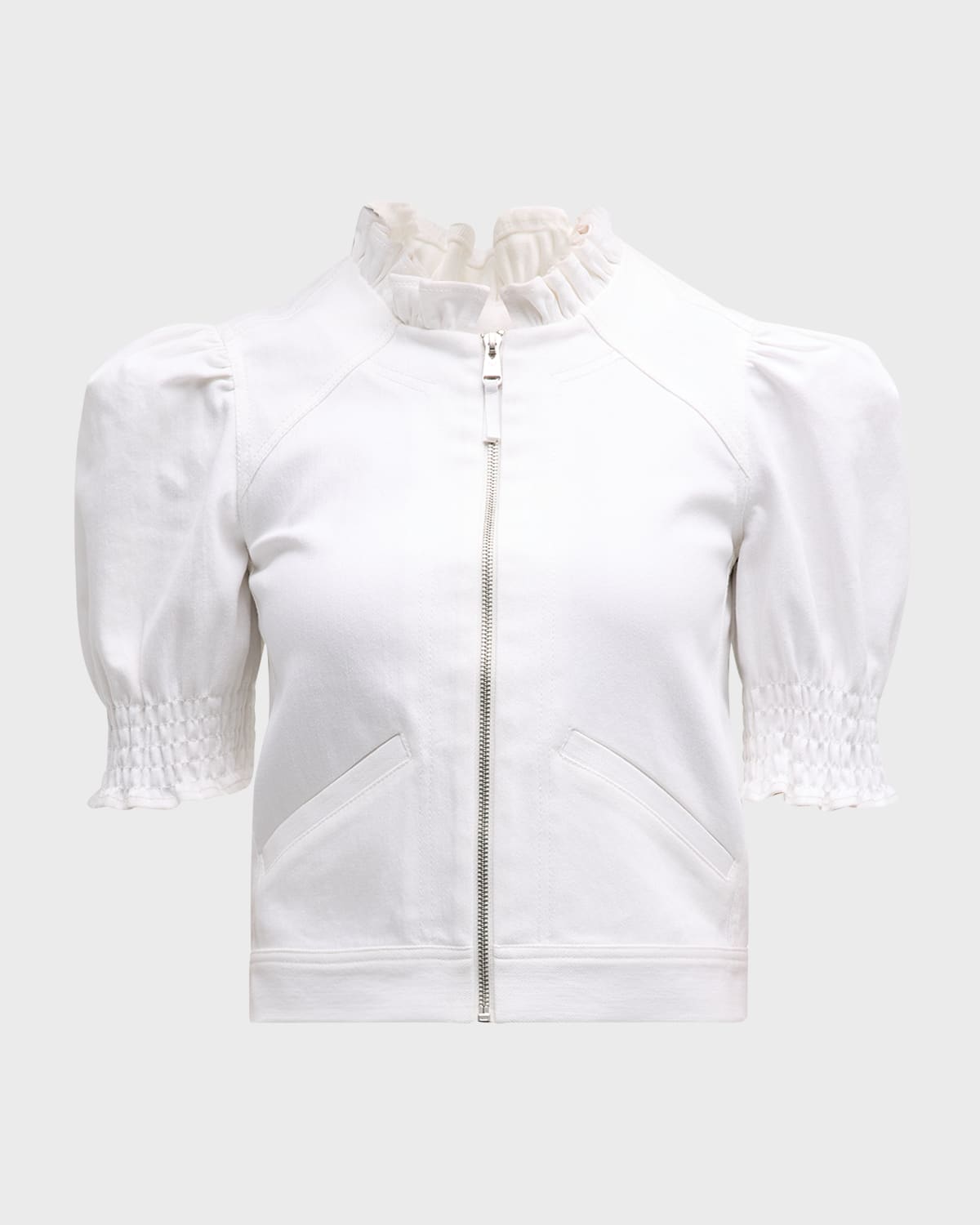 Cinq À Sept Anabella Short-sleeve Zip-front Jacket In White