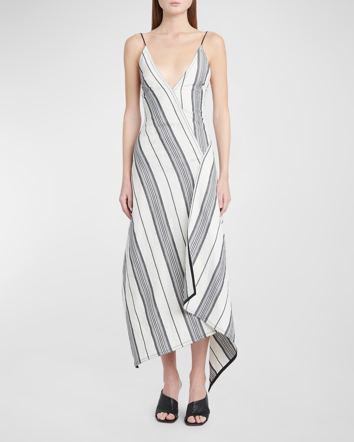 Asymmetric Striped Backless Midi Dress