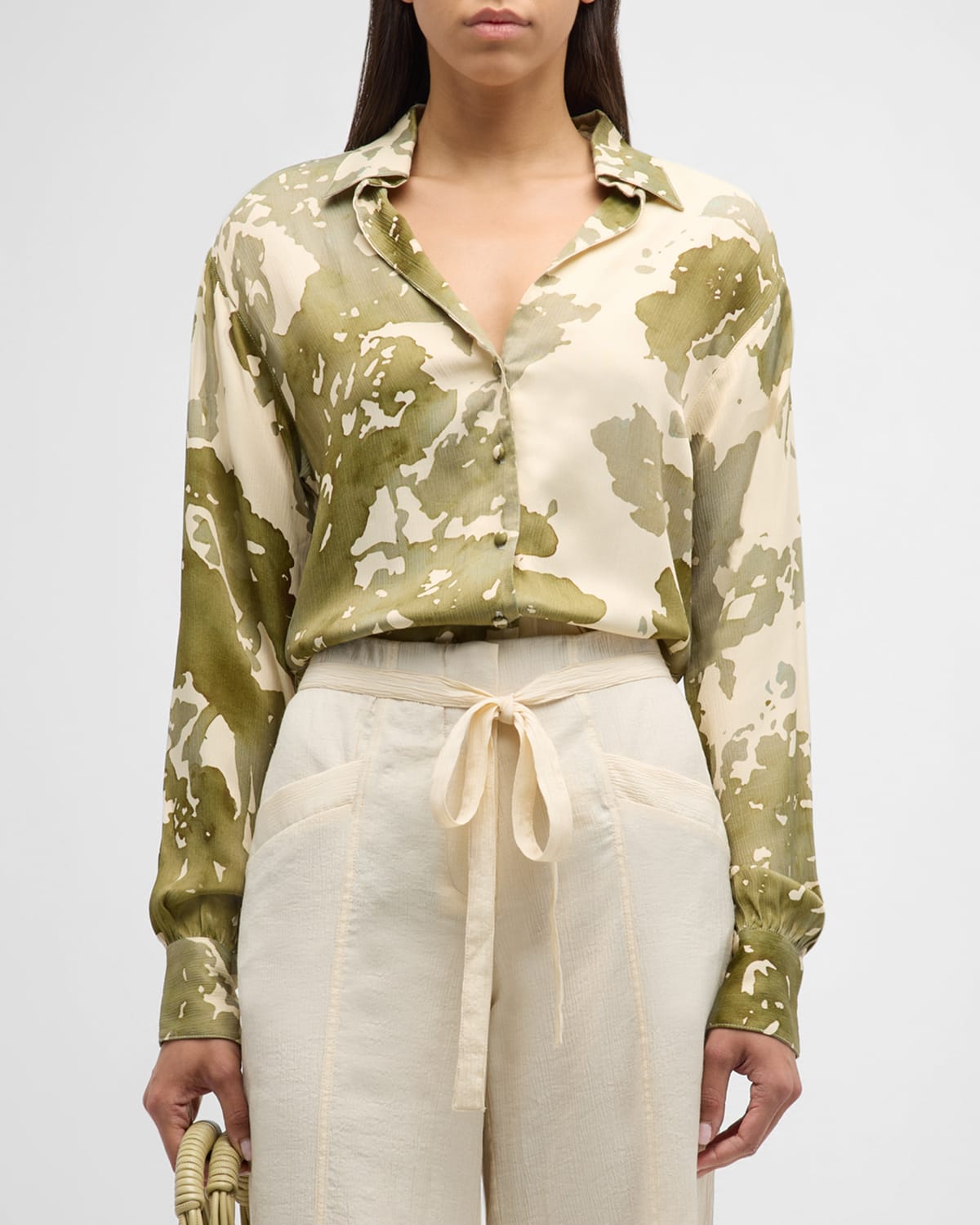 Pinkfilosofy Rivera Button-front Blouse In 158 Olive Prt