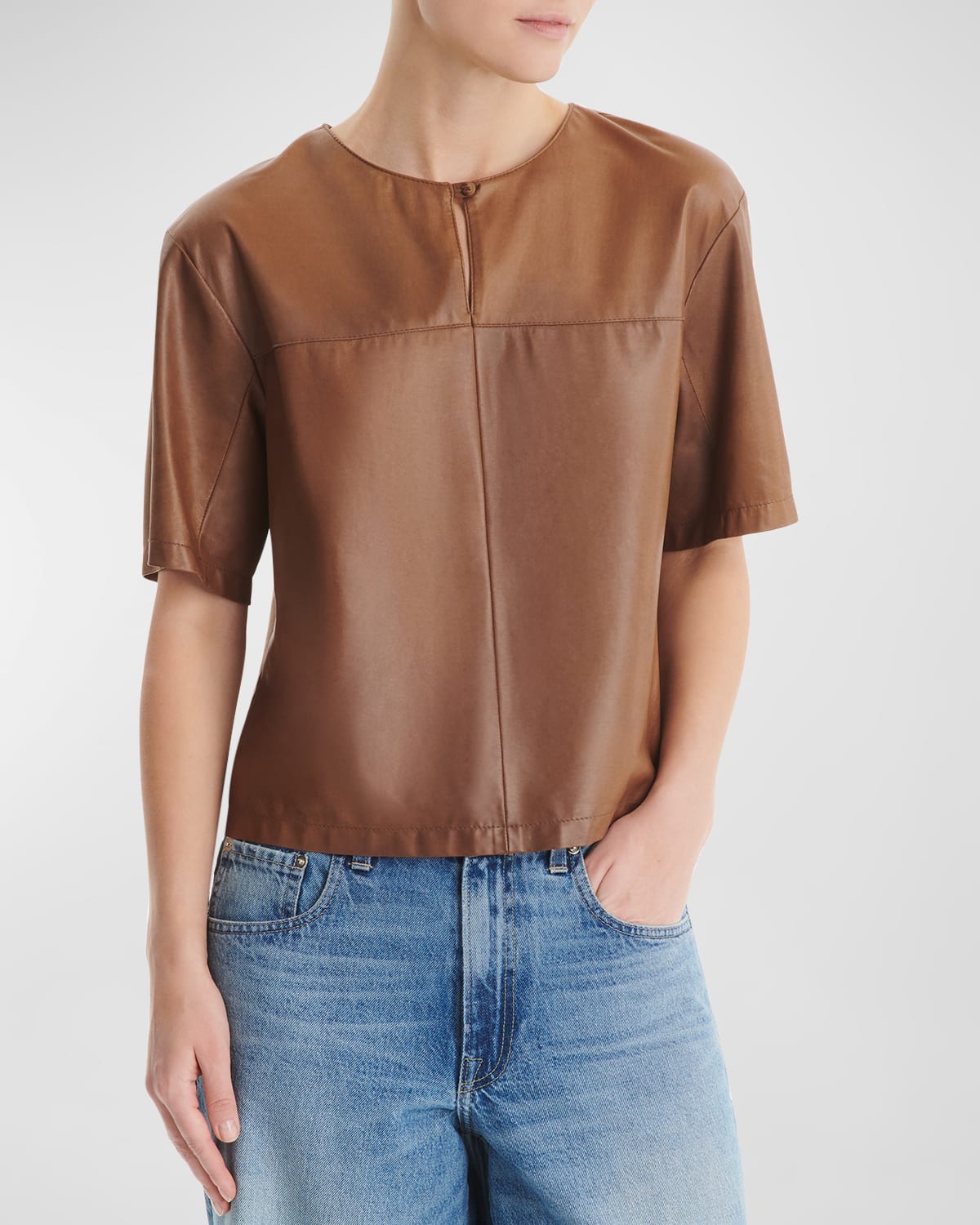 Shop Twp Cate Paper Suede Short-sleeve Top In Cigar