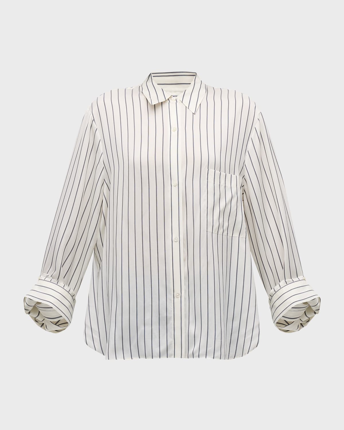 Shop Twp New Morning After Striped Silk Shirt In Whitegreyblack