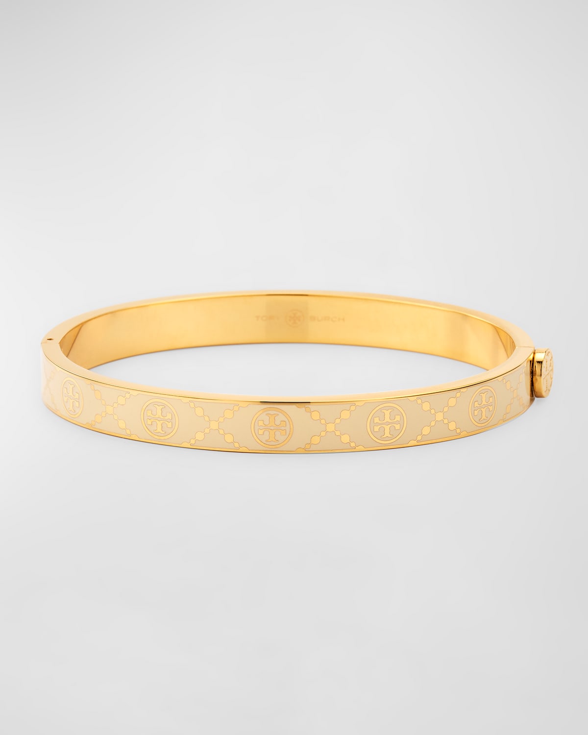 Tory Burch T Monogram Hinge Bracelet, White In Gold