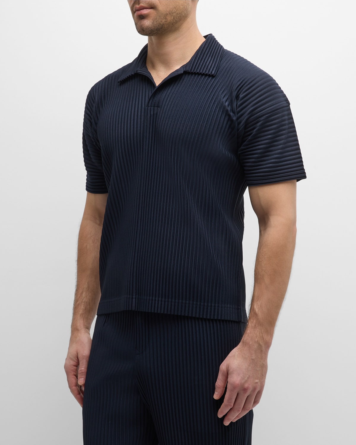 Shop Issey Miyake Men's Pleated Polo Shirt In Navy