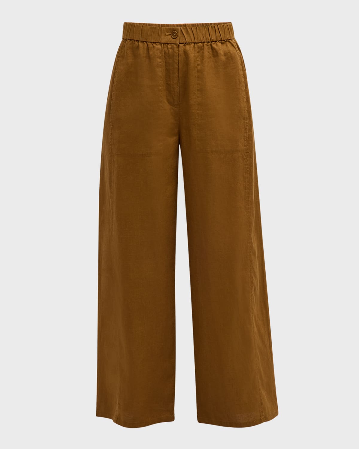 Shop Eileen Fisher Cropped Wide-leg Organic Linen Pants In Bronze