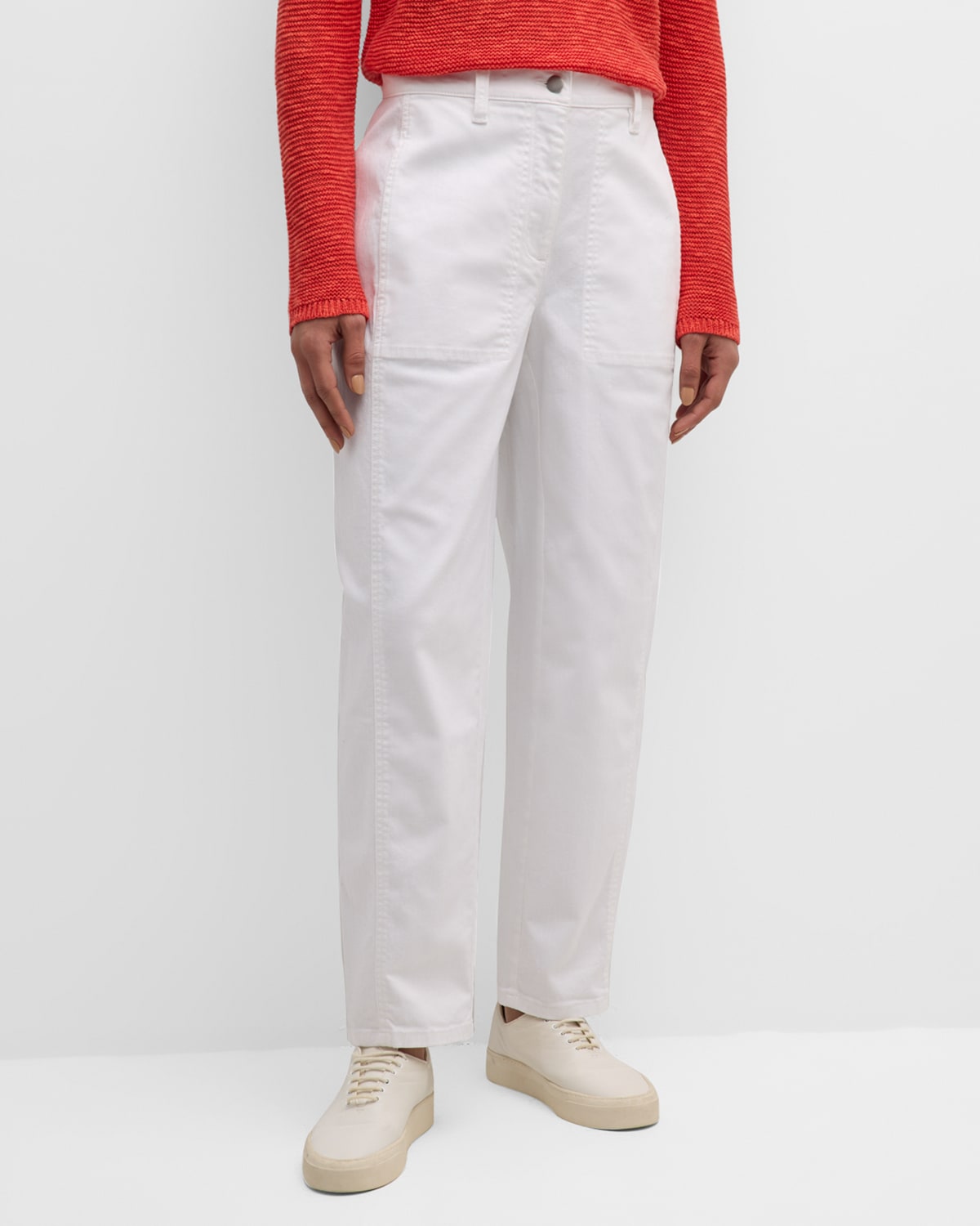 Shop Eileen Fisher Cropped Straight-leg Organic Cotton Pants In White