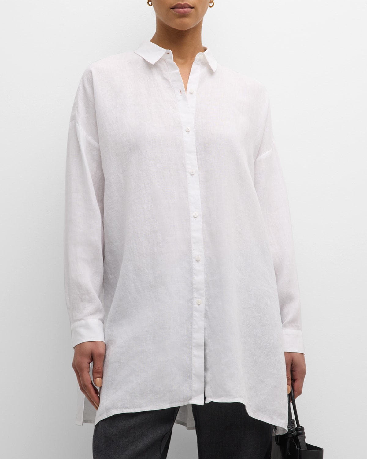 Shop Eileen Fisher Oversized Button-down Organic Linen Shirt In White