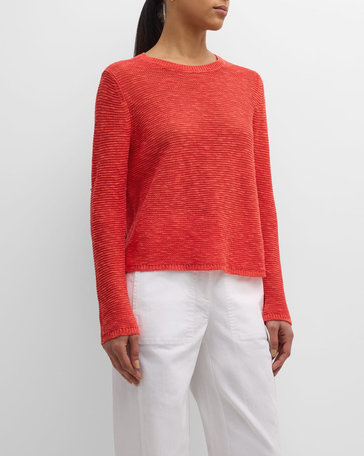Eileen Fisher Slubby Crewneck Linen-cotton Sweater In Flame