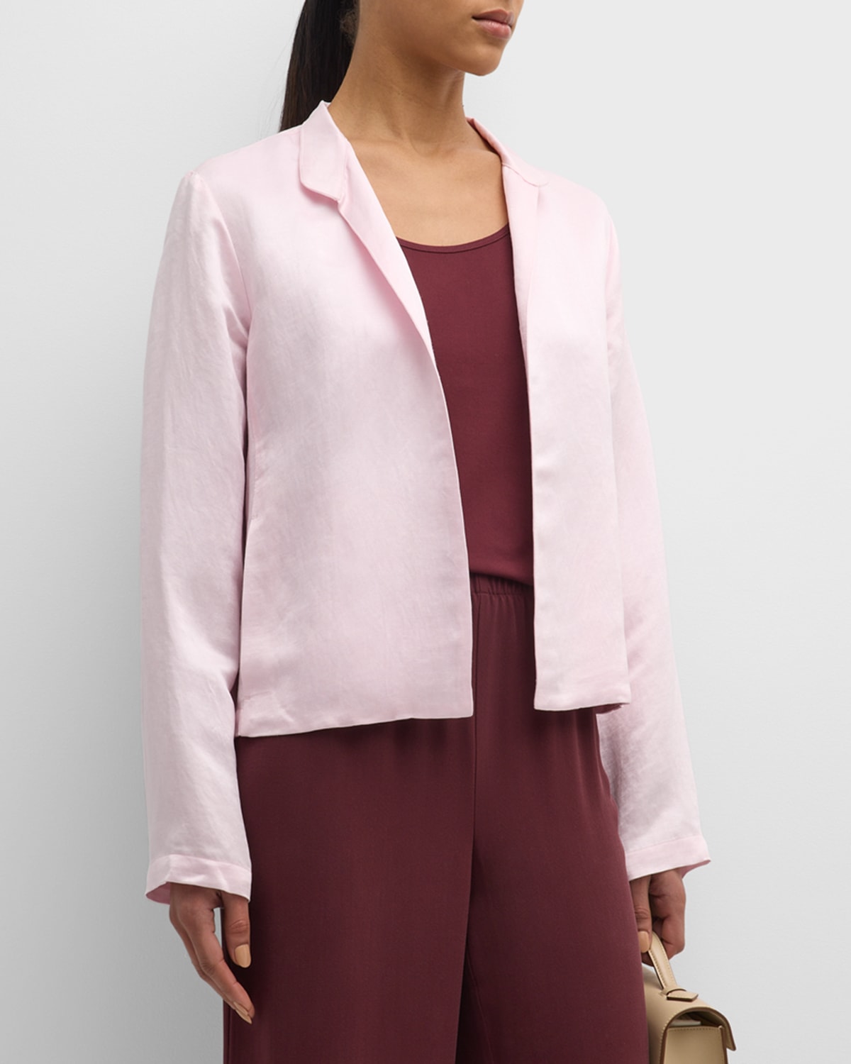 Shop Eileen Fisher Open-front Organic Linen-silk Jacket In Crystal Pink