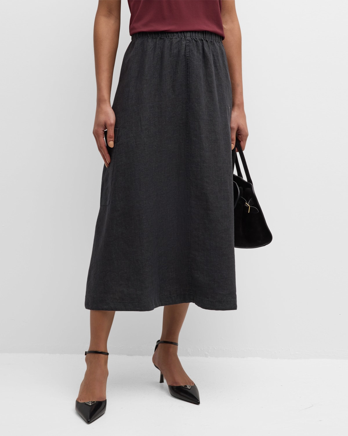 Shop Eileen Fisher A-line Organic Linen Midi Skirt In Graphite