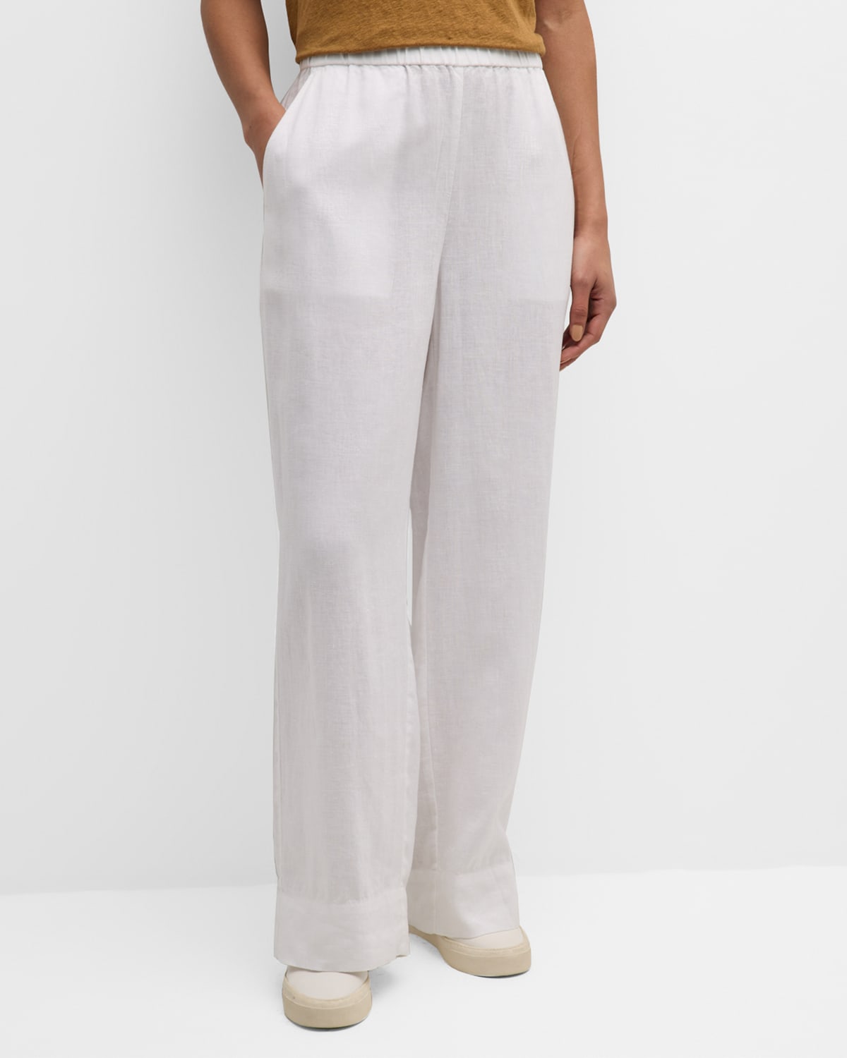 Shop Eileen Fisher Missy Organic Linen Wide-leg Pants In White