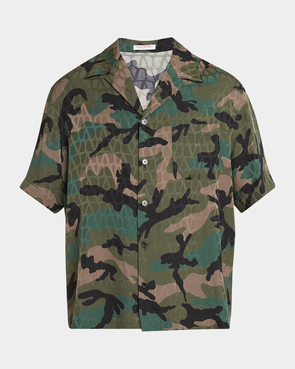 VALENTINO MEN'S CAMO ICONGRAPHE CAMP SHIRT 