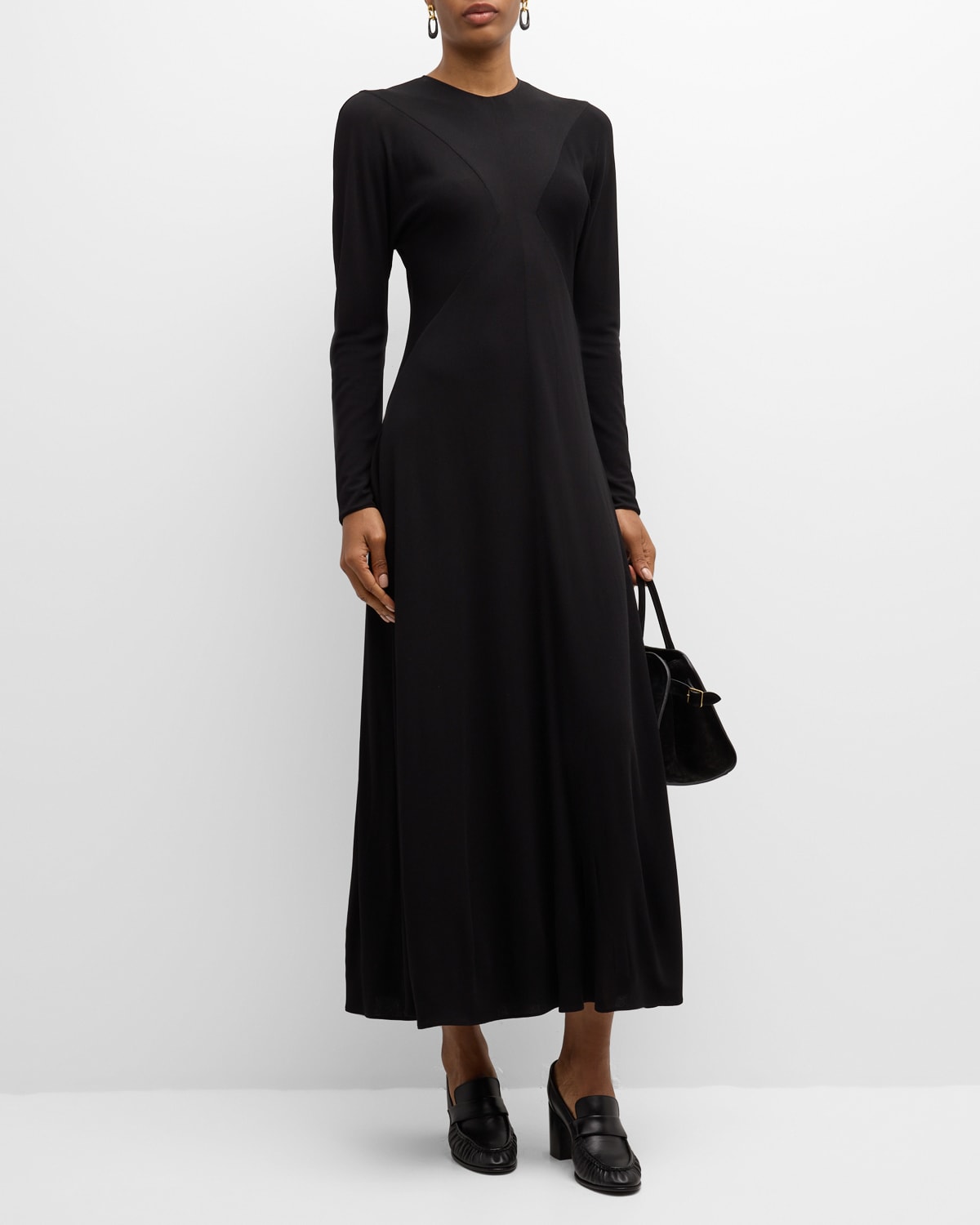 The Row Venusia Long-sleeve A-line Maxi Dress In Black