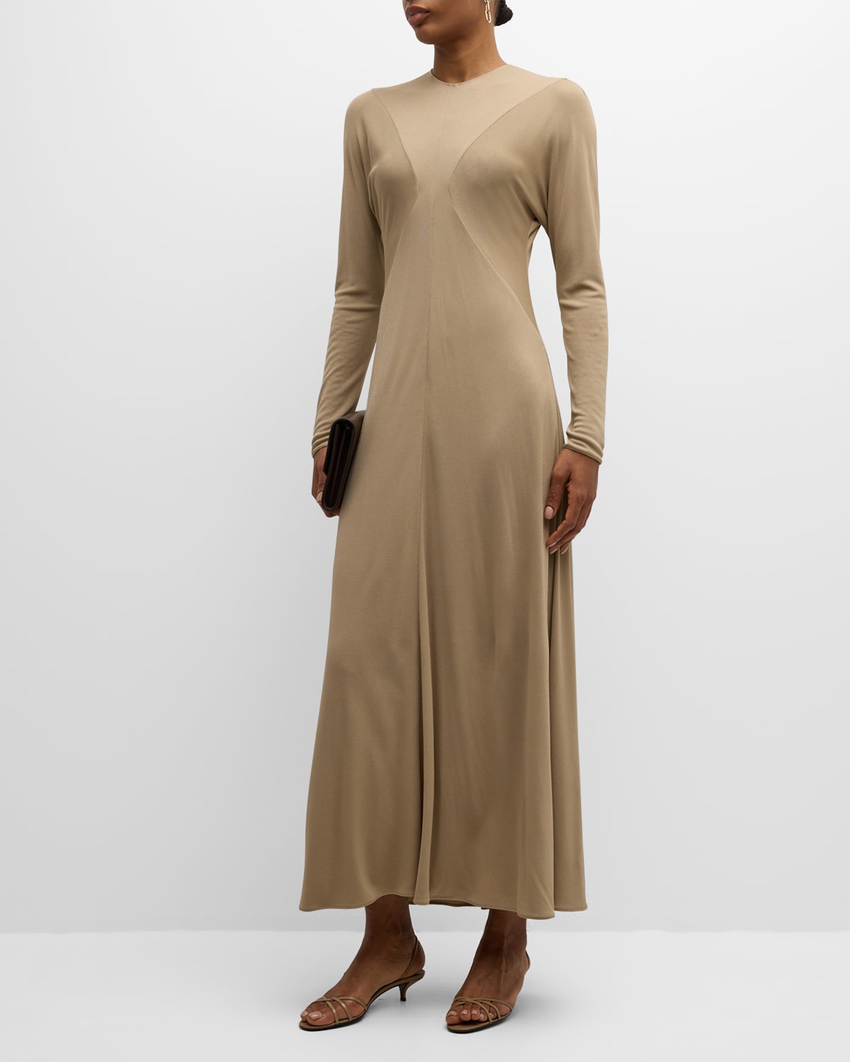 Shop The Row Venusia Long-sleeve A-line Maxi Dress In Light Wood