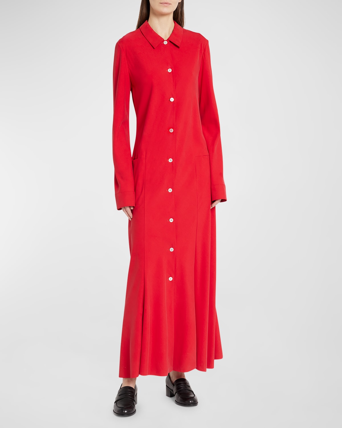 The Row Myra Button-down Silk Crepe Maxi Dress In Goji Berry