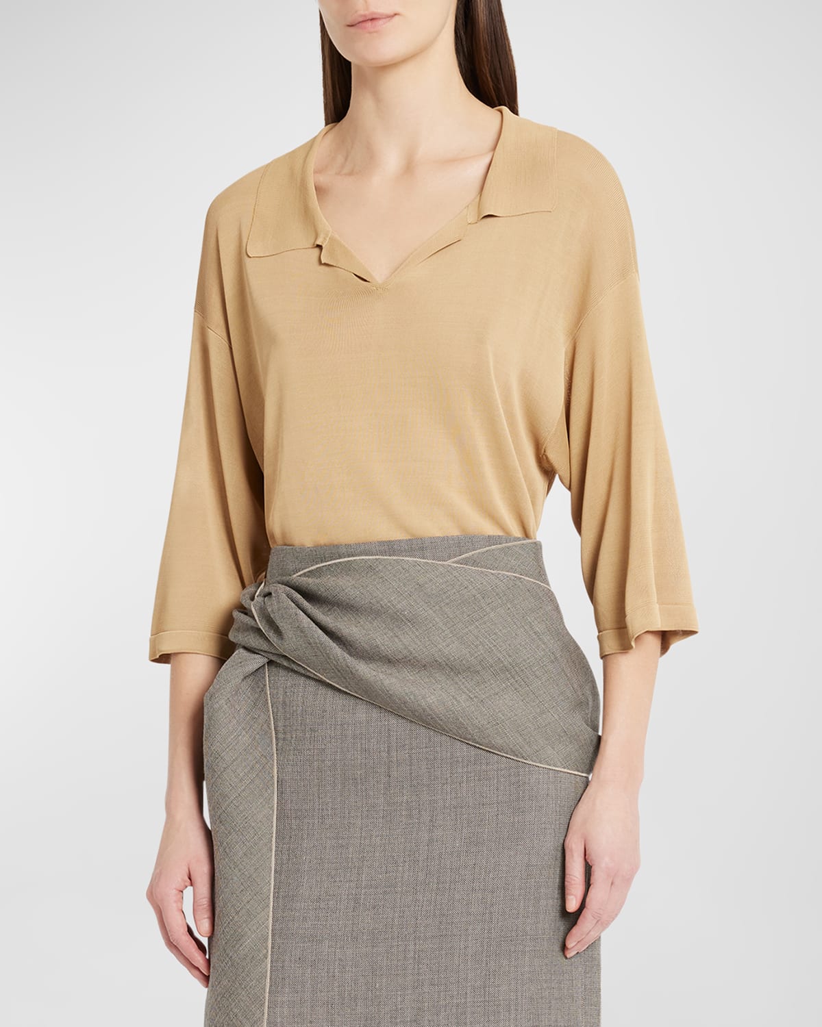 The Row Kenna Long Collared Top In Light Amber