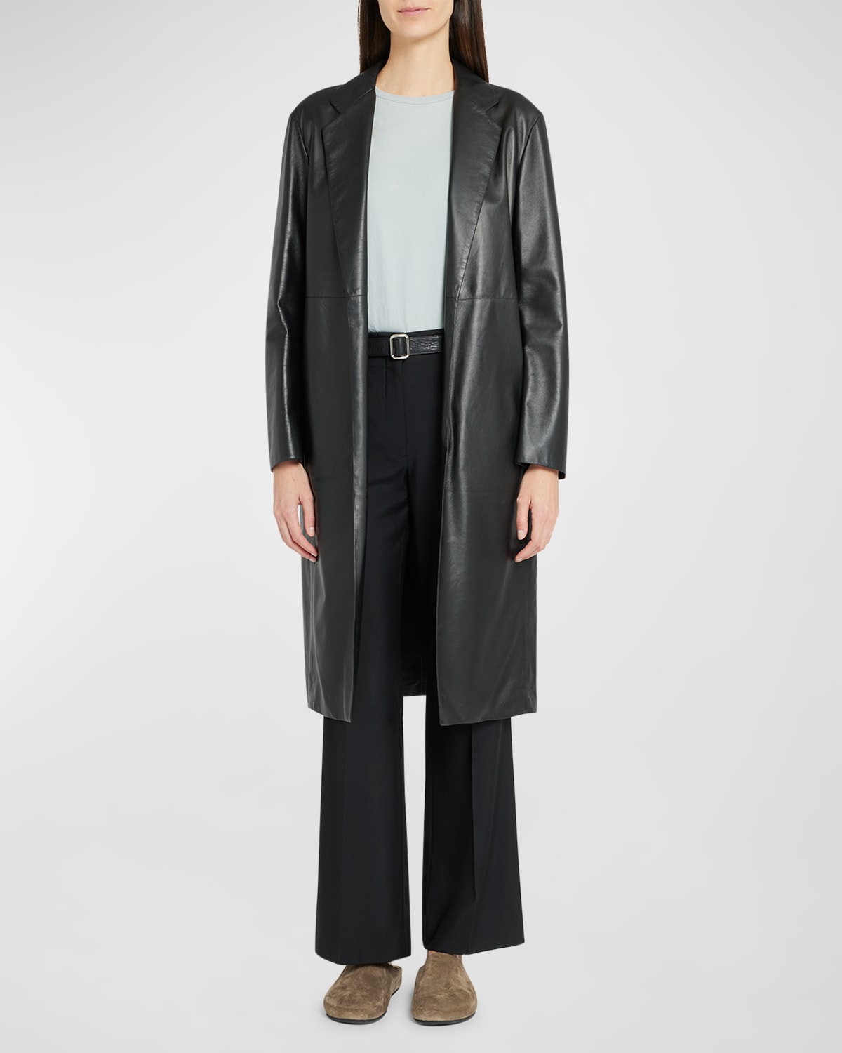 The Row Babil Open-front Leather Coat In Black