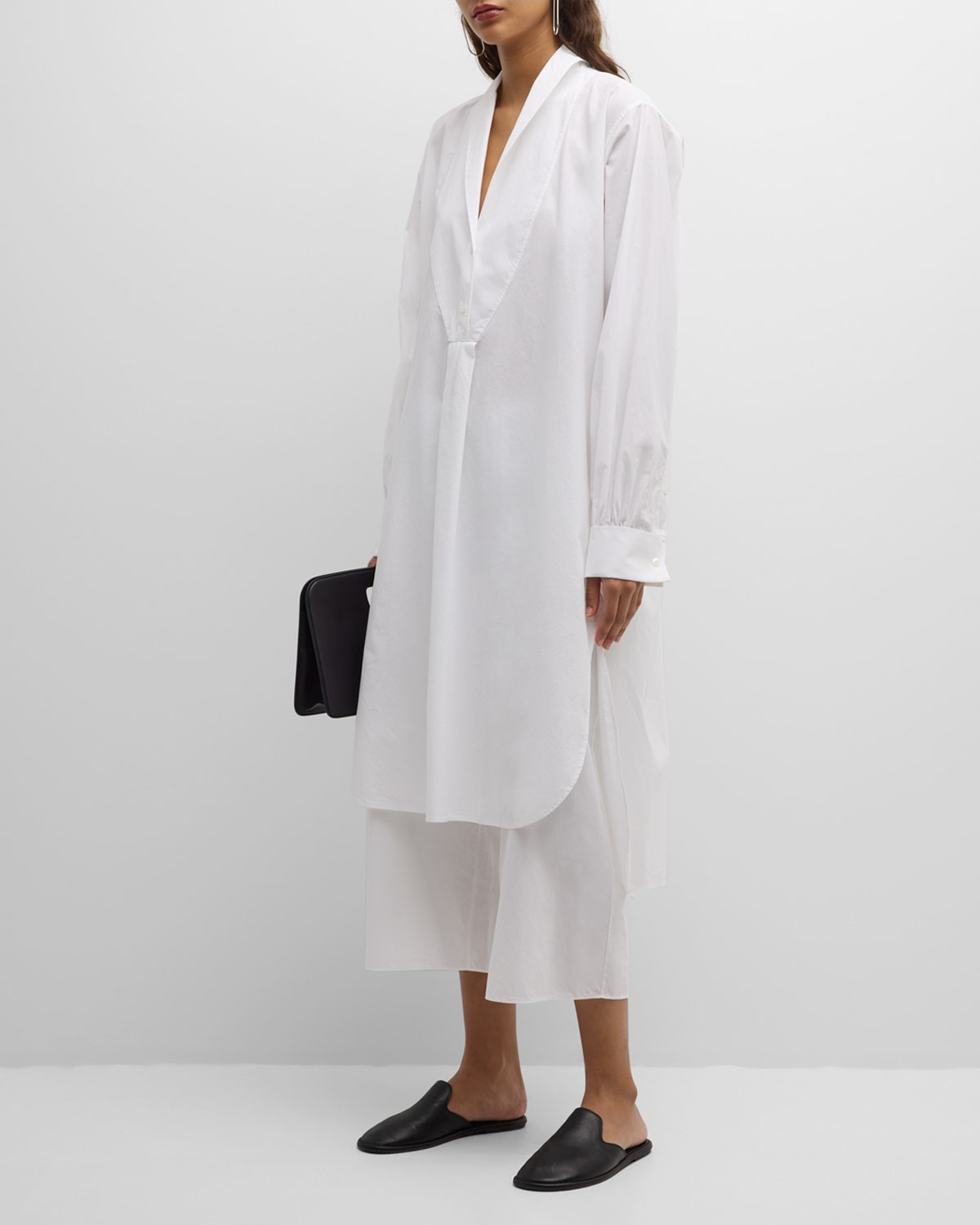 Shop The Row Elinor Long-sleeve Bib-front Midi Shirtdress In Off White