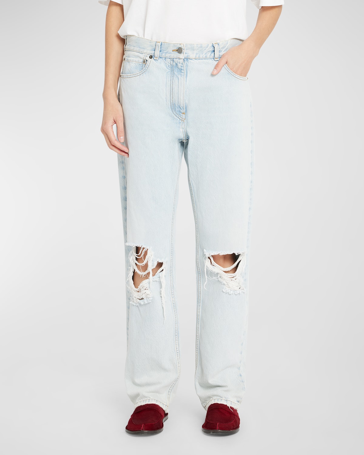Shop The Row Burty Distressed Straight-leg Jeans In Bleached