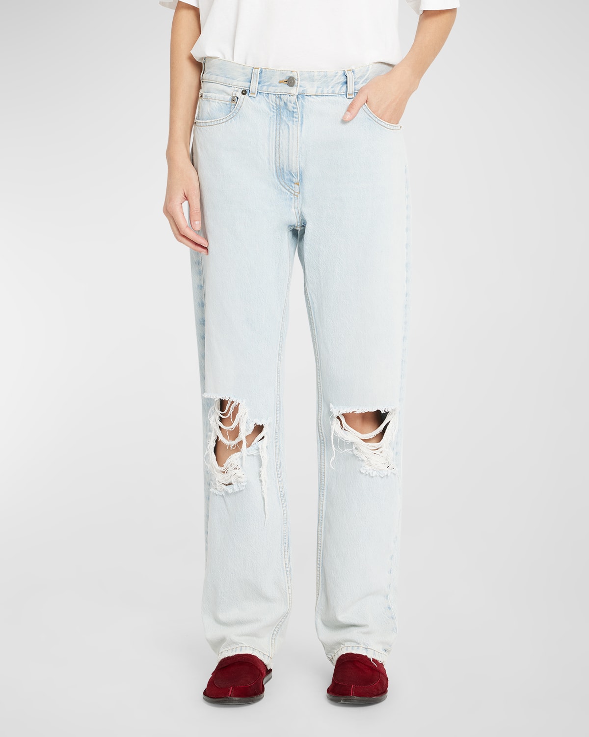 The Row Burty Distressed Midrise Straight Jeans In Bleached