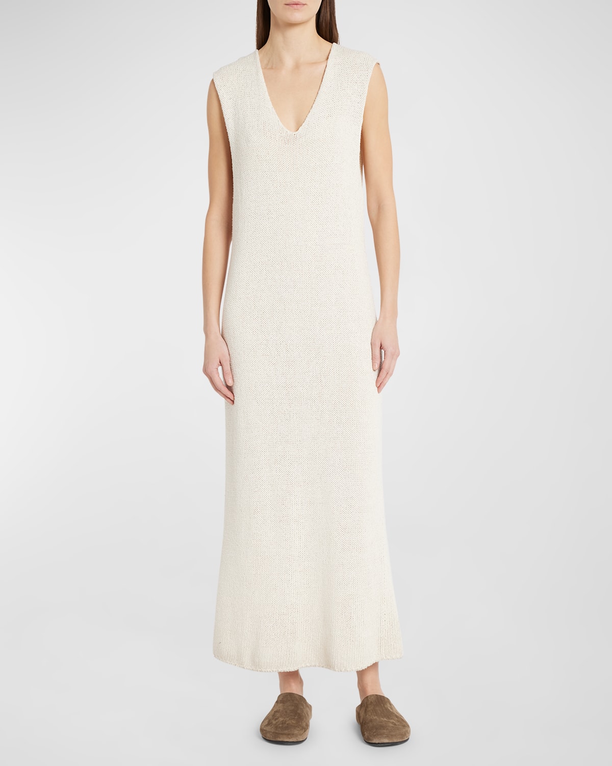 The Row Folosa Open-knit Maxi Silk Dress In White