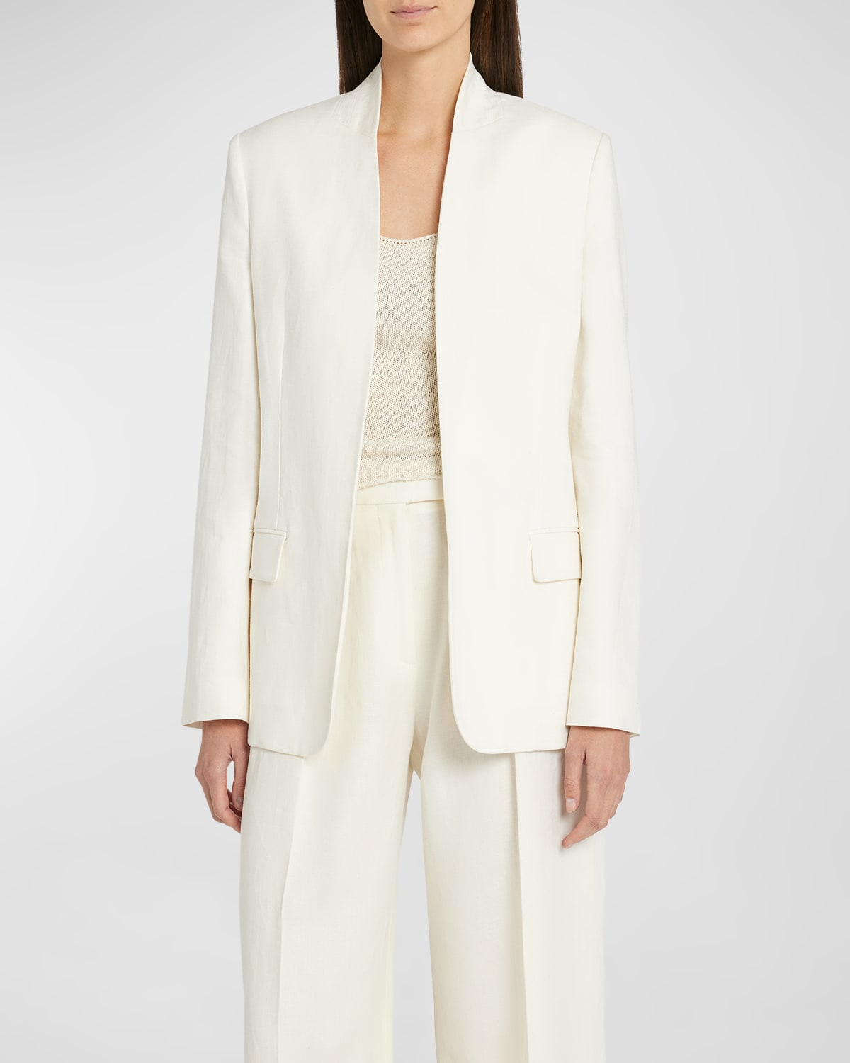 Shop The Row Harvy Open-front Linen Jacket In Off White