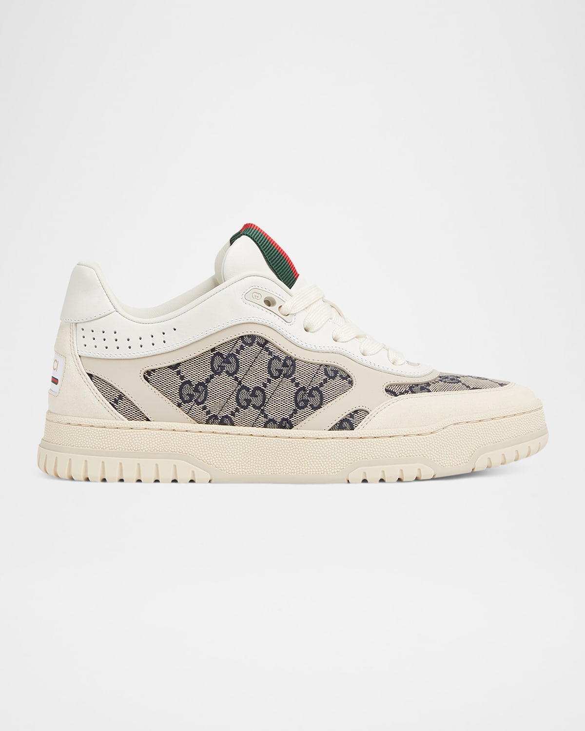 Gucci Re-web Leather And Original Gg Fabric Sneakers In Iv Be-bl Wh