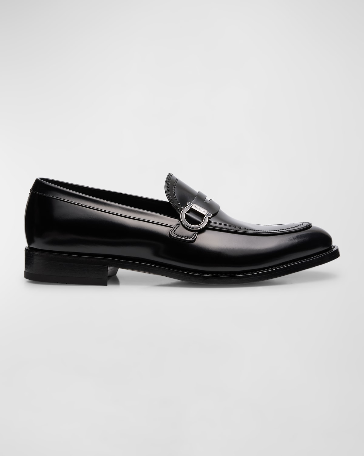 Ferragamo Men's Canada Gancini Leather Penny Loafers In Nero