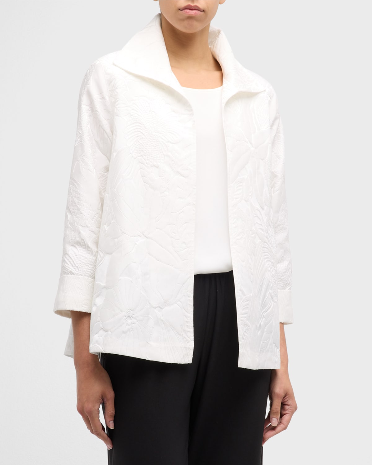 Shop Caroline Rose Open-front Floral Jacquard Jacket In White