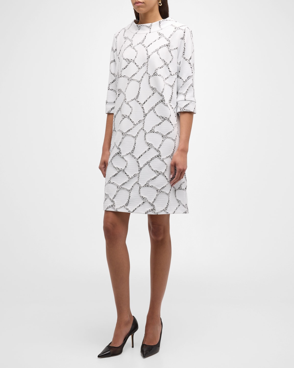 Caroline Rose Jackie Funnel-neck Double-knit Midi Dress In White Black
