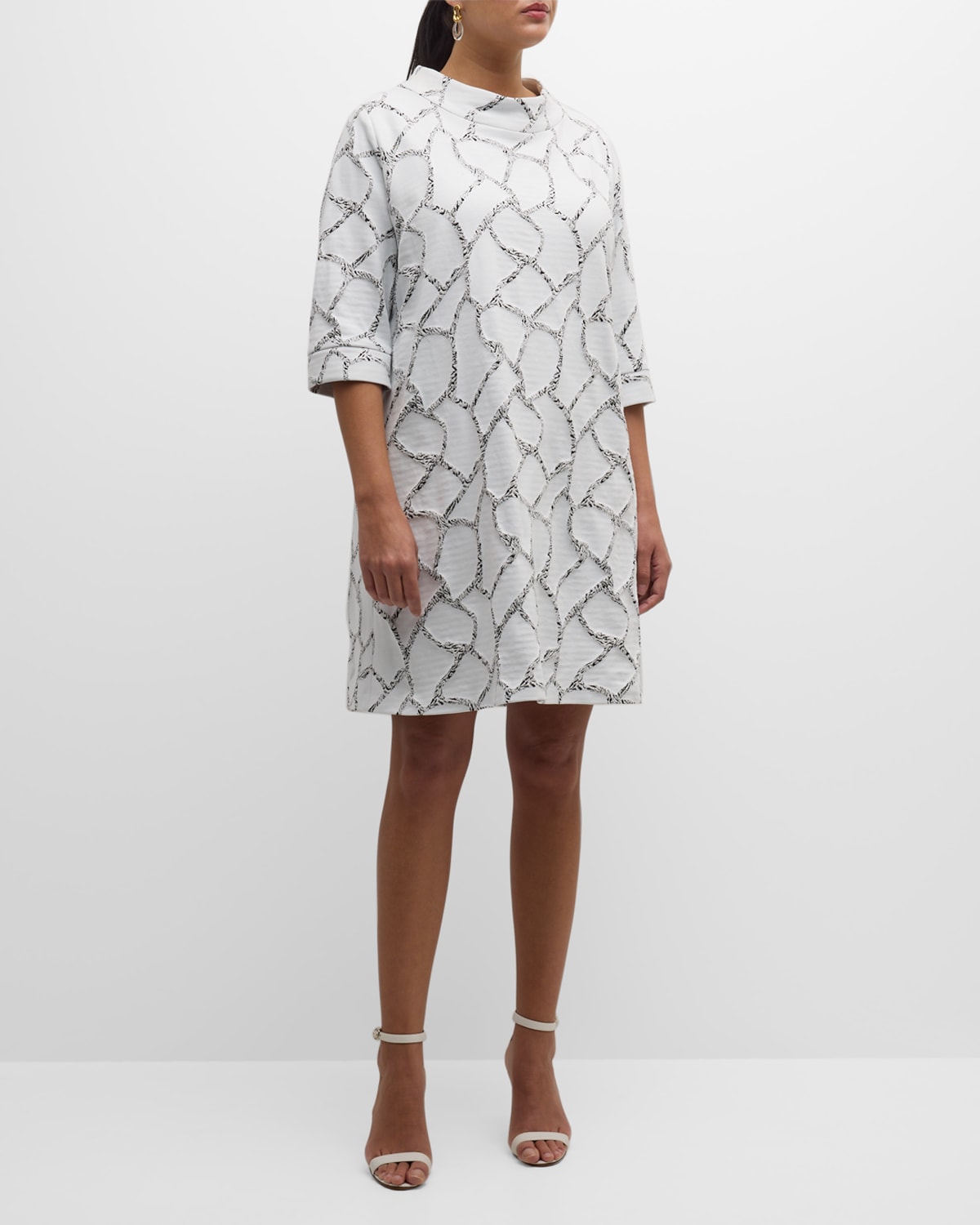 Caroline Rose Plus Plus Size Jackie Crackle Double-knit Midi Dress In Whiteblack