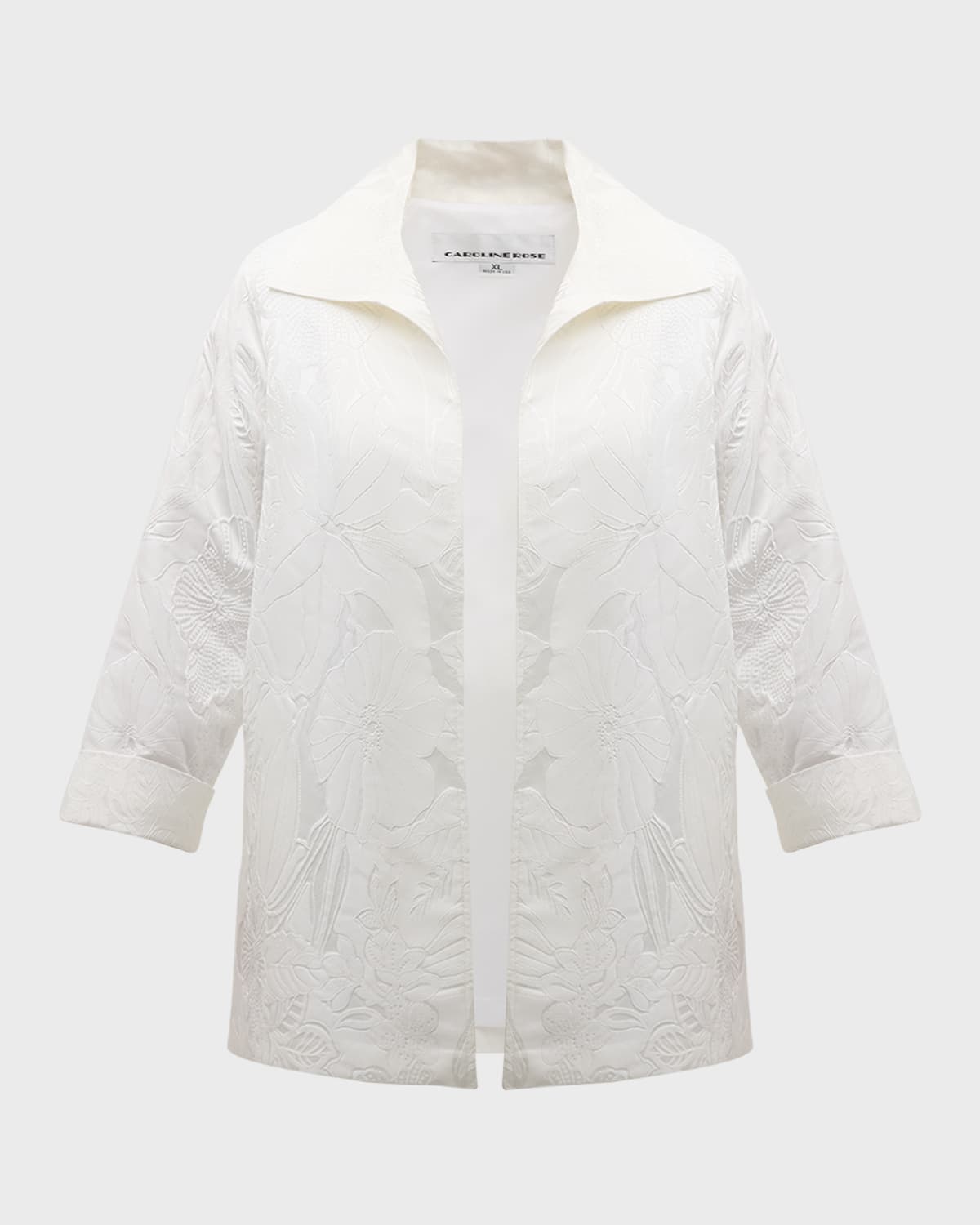 Shop Caroline Rose Plus Plus Size Open-front Floral Jacquard Jacket In White