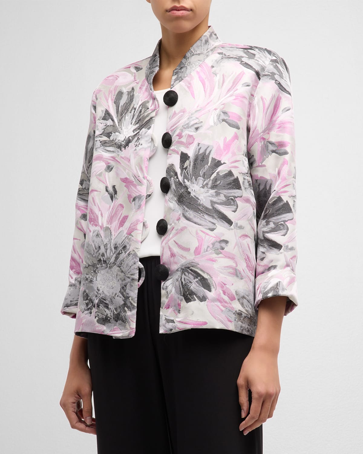 Caroline Rose Pinch Of Pink Boxy Floral Jacquard Jacket In Pinkwhiteblack