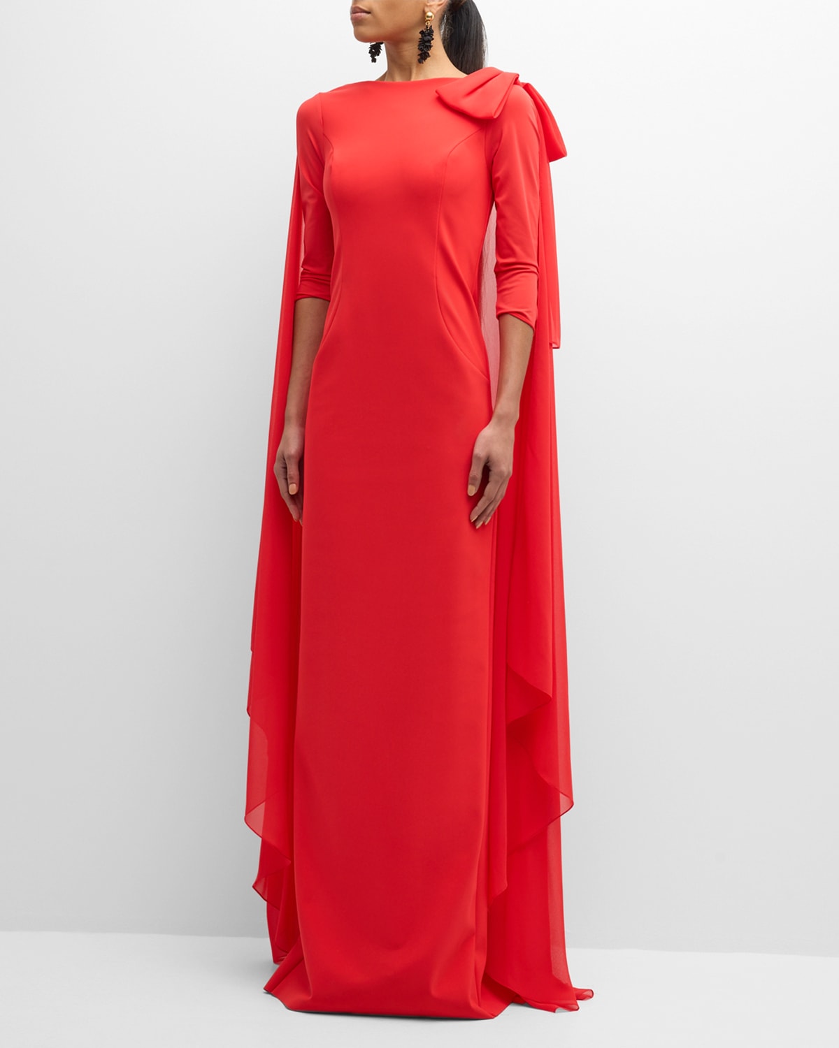 Rickie Freeman For Teri Jon Bow Column Cape Gown In Red