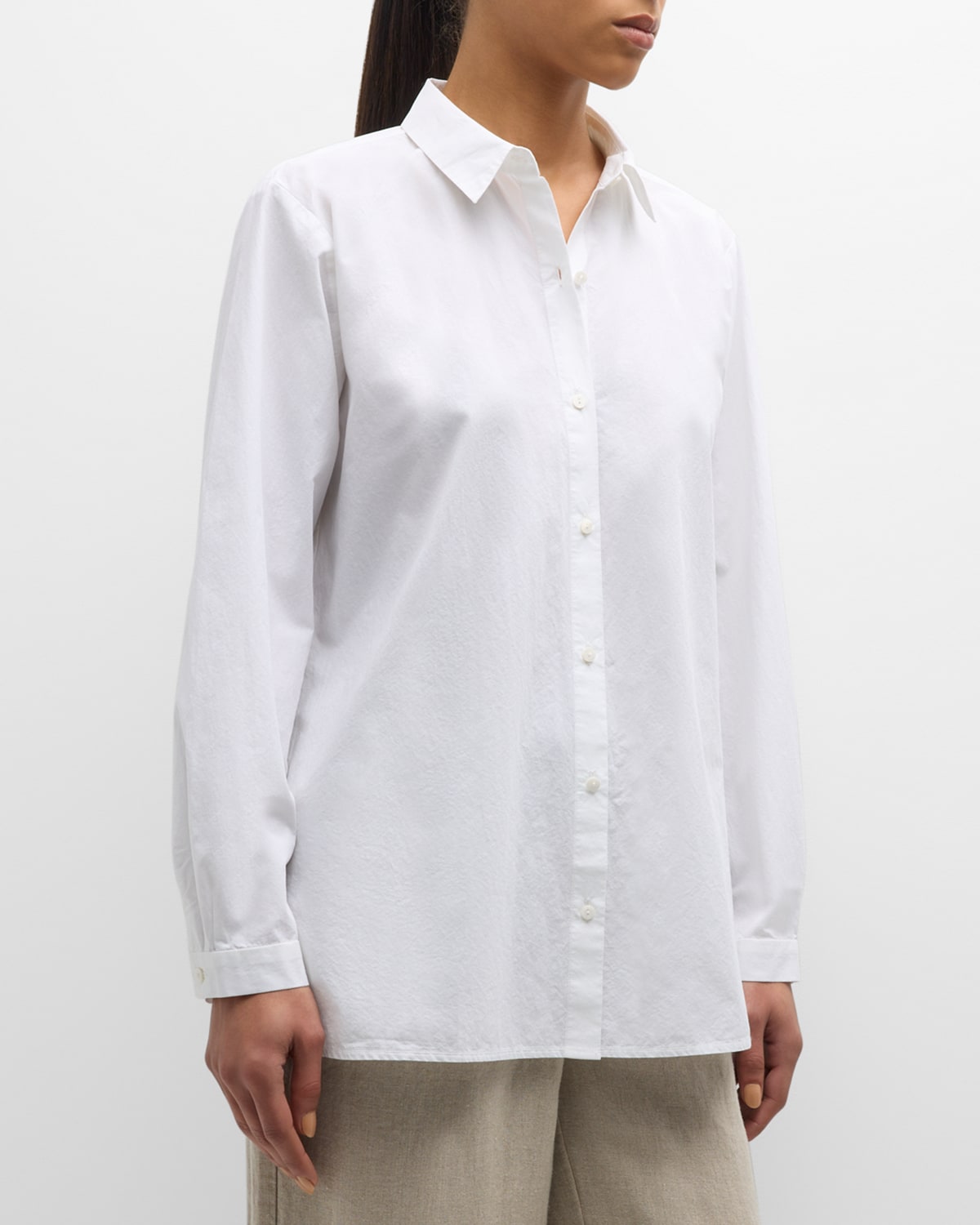 Shop Eileen Fisher Petite Button-down Organic Cotton Poplin Shirt In White