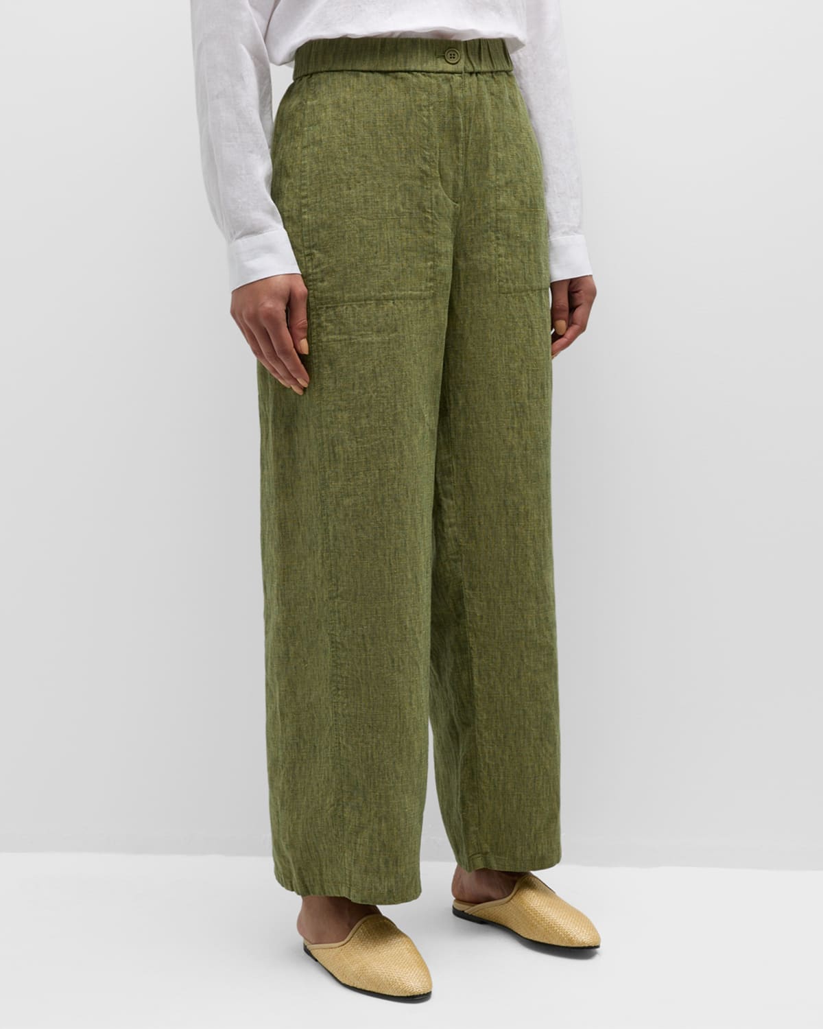 Eileen Fisher Petite Cropped Straight-leg Organic Linen Trousers In Coriander