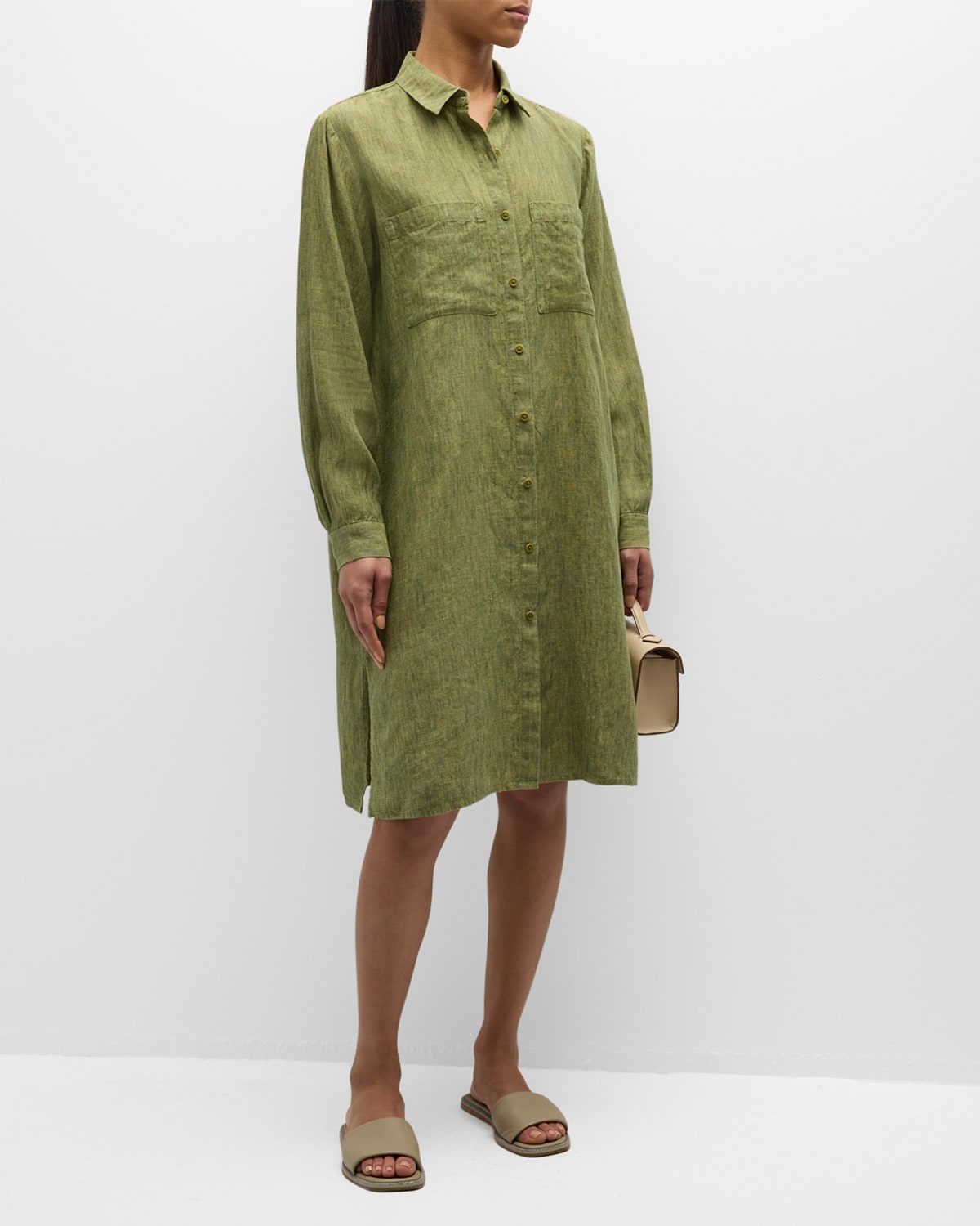 Eileen Fisher Petite Button-down Organic Linen Shirt In Coriander