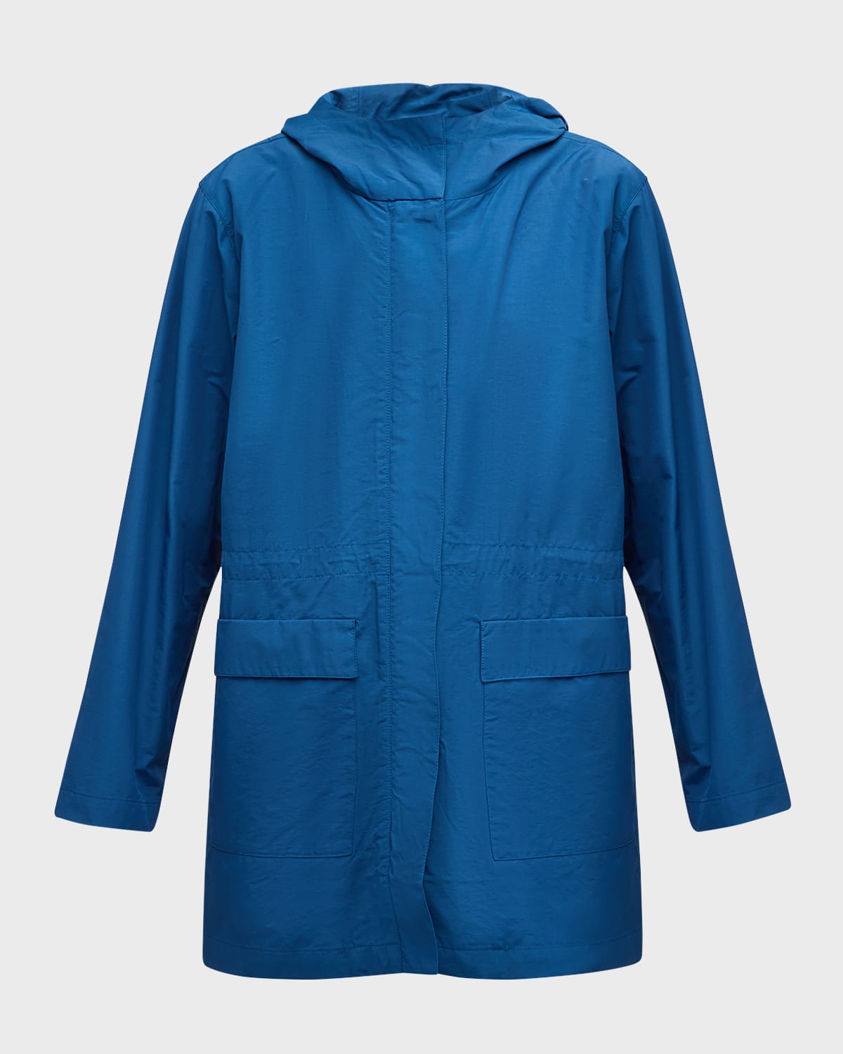 Shop Eileen Fisher Lightweight Snap-front Hooded Anorak In Atlantis