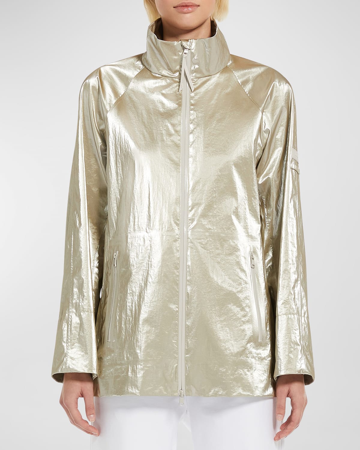 Abadan Stand-Collar Zip-Front Metallic Jacket