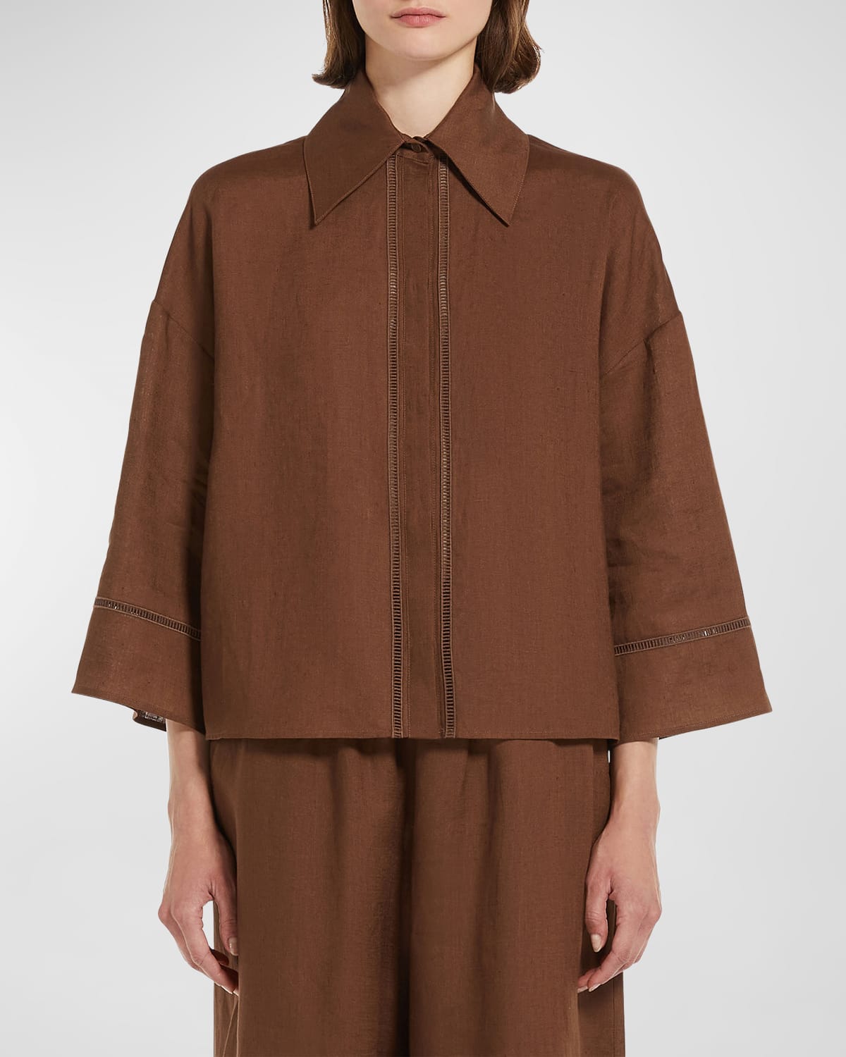 Shop Max Mara Robinia Oversized Lace-inset Shirt In Chocolate