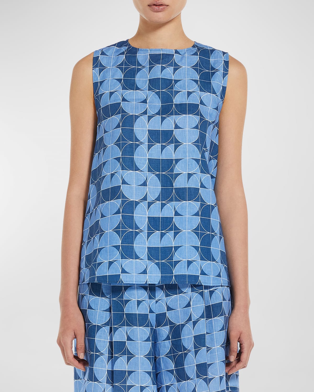 Shop Max Mara Guisy Sleeveless Geometric-print Shirt In Avio