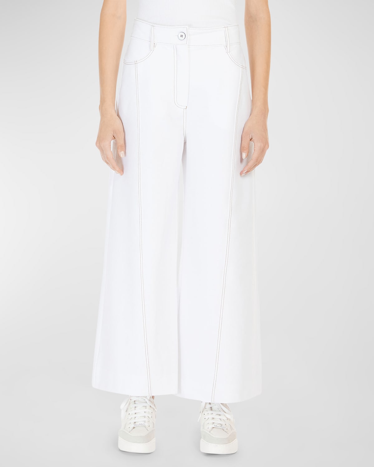 Foster Cropped Wide-Leg Topstitched Pants