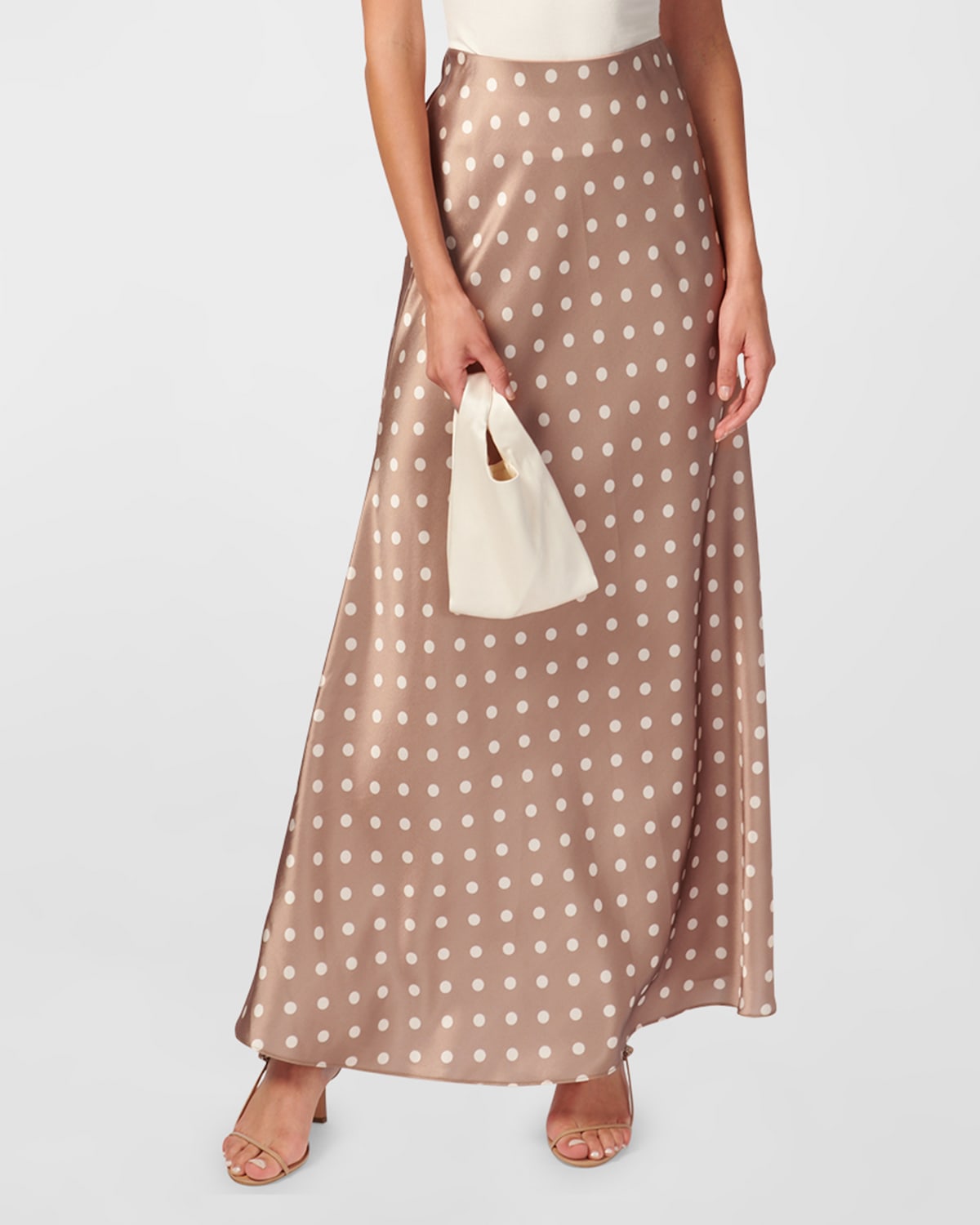 Shop Cami Nyc Prue Woven Polka-dot Maxi Skirt In Macadamia Dot